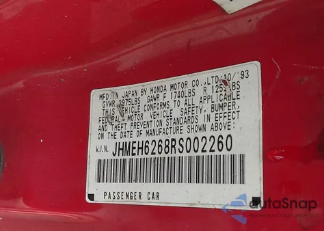 1994 Honda Civic Del Sol Si from USA, damaged, VIN JHMEH6268RS002260